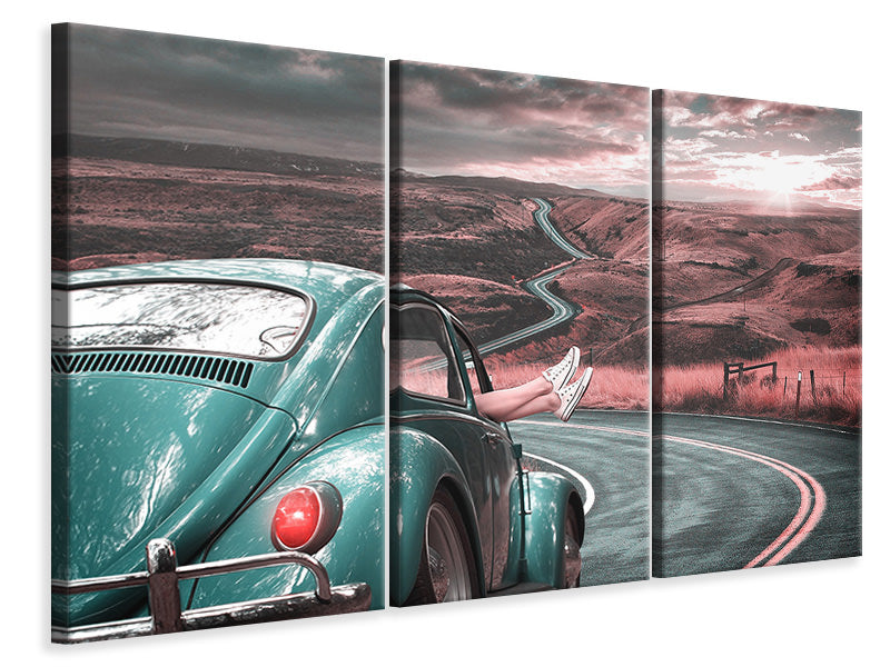 3-piece-canvas-print-on-the-road-with-the-classic-car