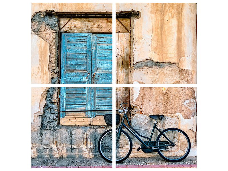4-piece-canvas-print-old-window-and-bicycle