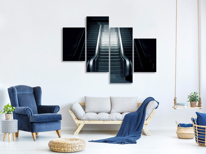 modern-4-piece-canvas-print-escalator-in-the-dark