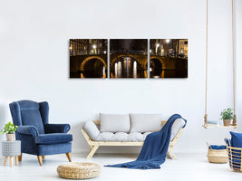 panoramic-3-piece-canvas-print-at-night-in-amsterdam