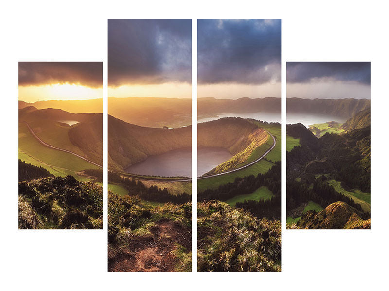 4-piece-canvas-print-azores-sete-cidades-sunset-panorama