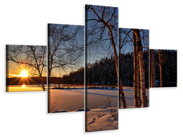 5-piece-canvas-print-birches-in-the-sunset