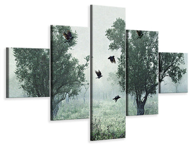 5-piece-canvas-print-crows-in-the-mist