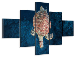 5-piece-canvas-print-green-turtle-on-blue-water