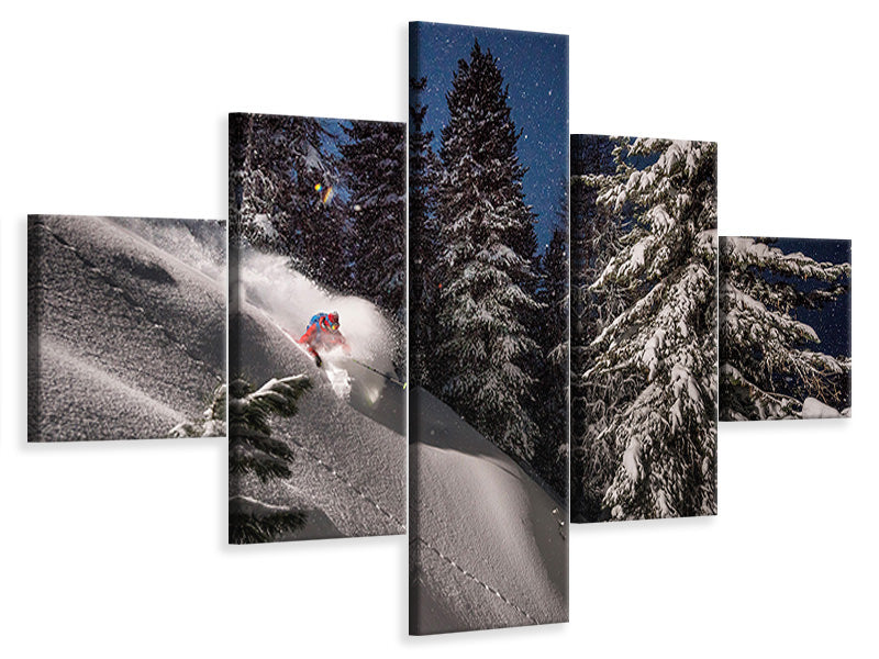 5-piece-canvas-print-night-powder-turns-with-adrien-coirier