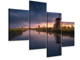 modern-4-piece-canvas-print-kinderdijk-windmills