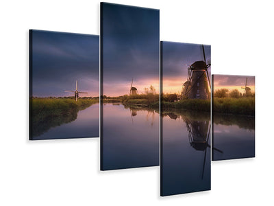 modern-4-piece-canvas-print-kinderdijk-windmills