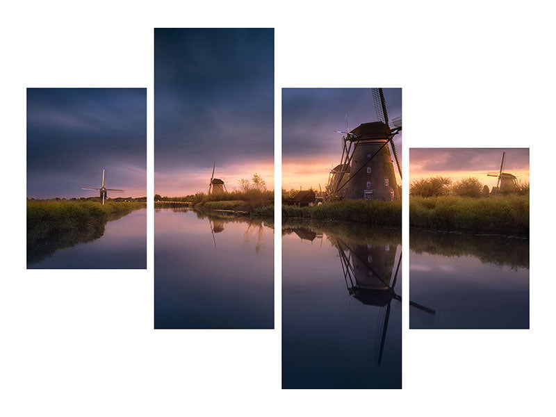 modern-4-piece-canvas-print-kinderdijk-windmills