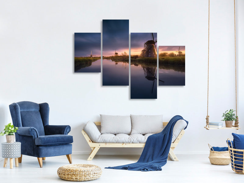 modern-4-piece-canvas-print-kinderdijk-windmills