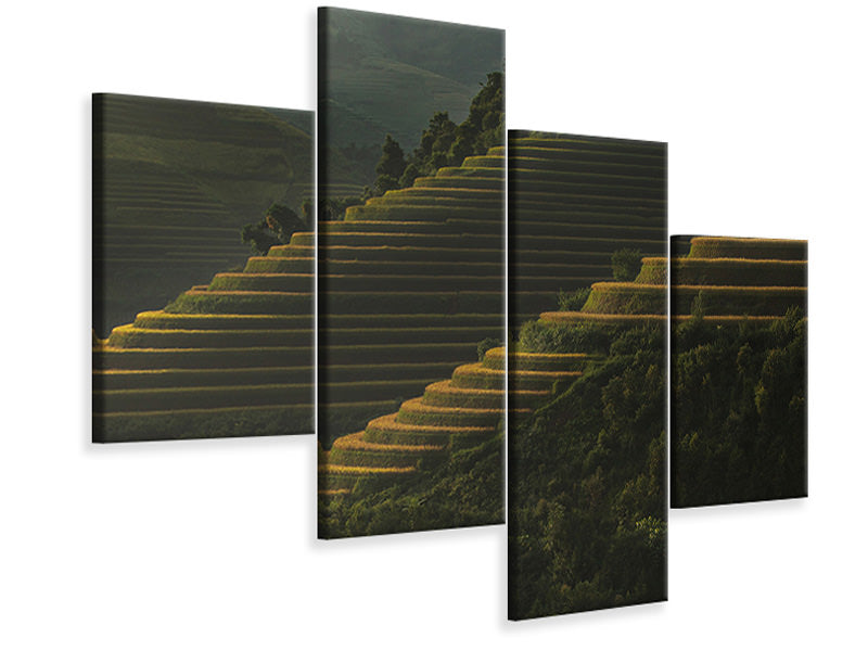 modern-4-piece-canvas-print-landing-fields-at-sunrise-beautiful-golden-light-shines