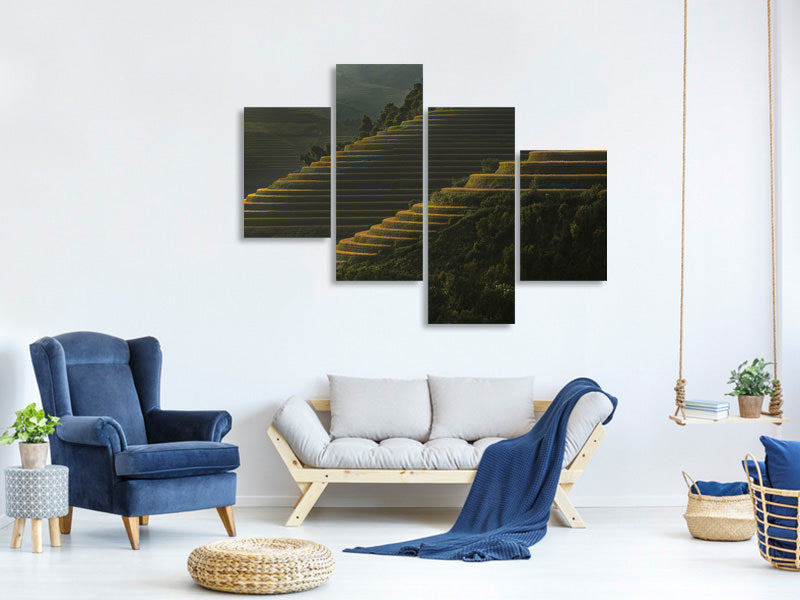 modern-4-piece-canvas-print-landing-fields-at-sunrise-beautiful-golden-light-shines