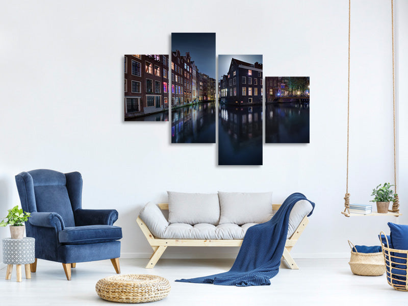 modern-4-piece-canvas-print-moonlight-over-amsterdam