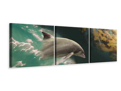 panoramic-3-piece-canvas-print-fascination-dolphin