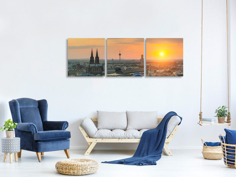 panoramic-3-piece-canvas-print-skyline-cologne-at-sunset